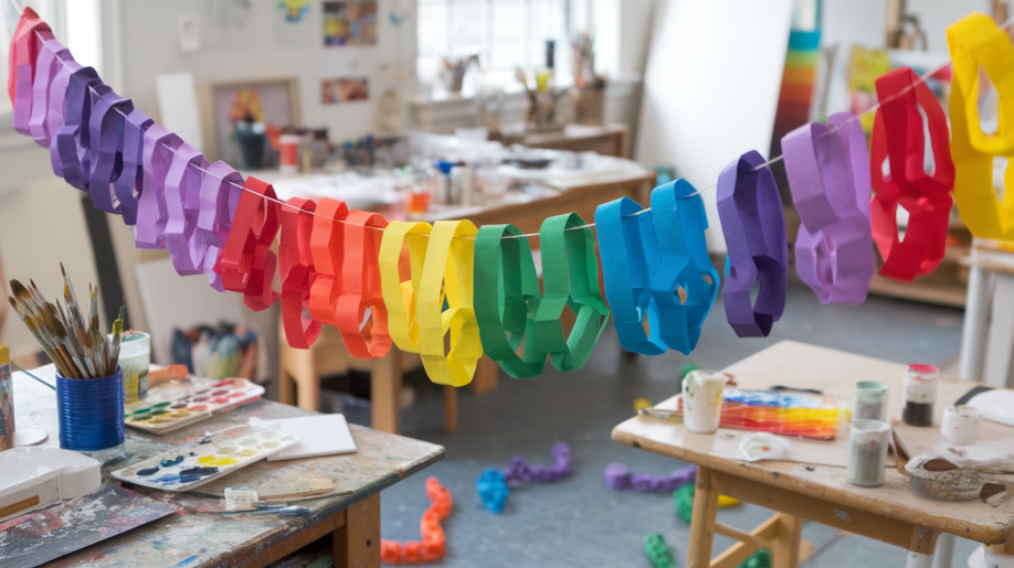 13. Paper Chain Garlands in Rainbow Colors
