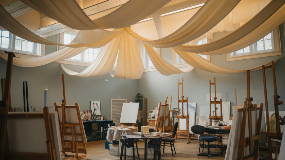 14. Suspended Fabric Drapes for A Cozy Feel
