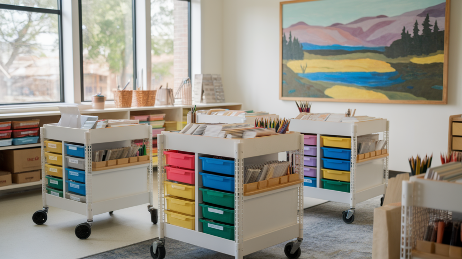 17. Rolling Storage Carts with Color-Coded Drawers
