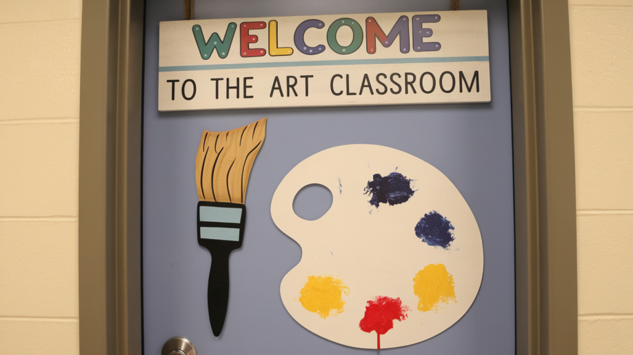 26. Welcome Door with Paintbrush or Palette Design
