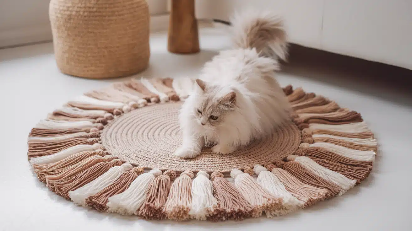 4. Boho Fringe Cat Mat