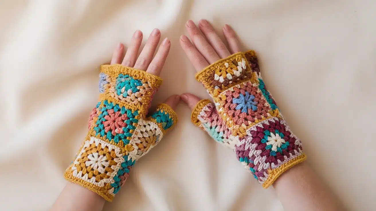 Bohemian Granny Square Gloves